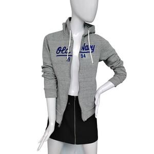 Old Navy Hoodie Size XS Gray Blue Graphics Full Zipper